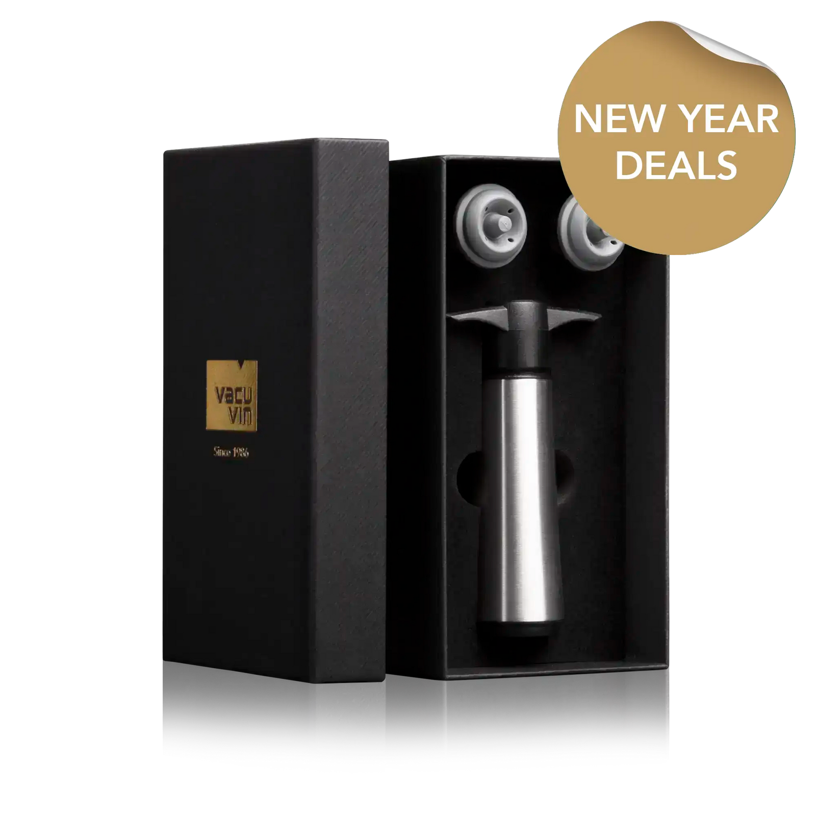 vacu vin stainless steel wine saver gift set with 2 stoppers and new year deals sticker