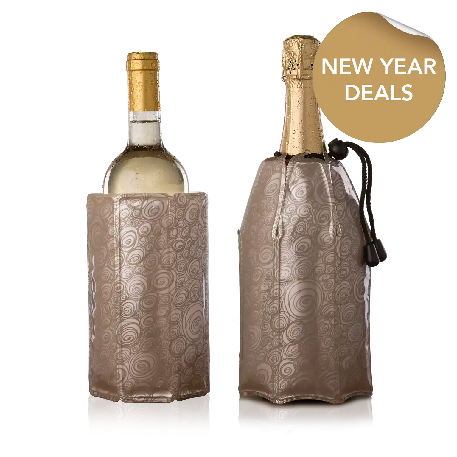 vacu vin wine cooler sleeve and champagne cooler sleeve with new year sticker