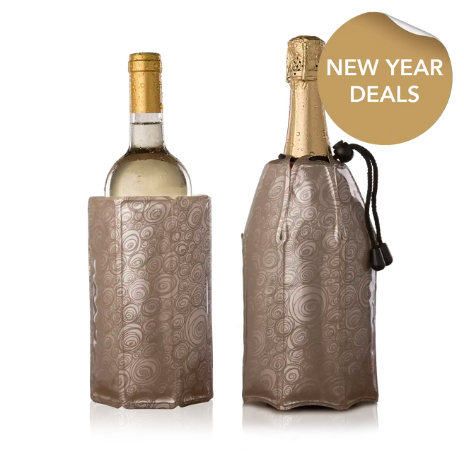 vacu vin wine cooler sleeve and champagne cooler sleeve with new year sticker