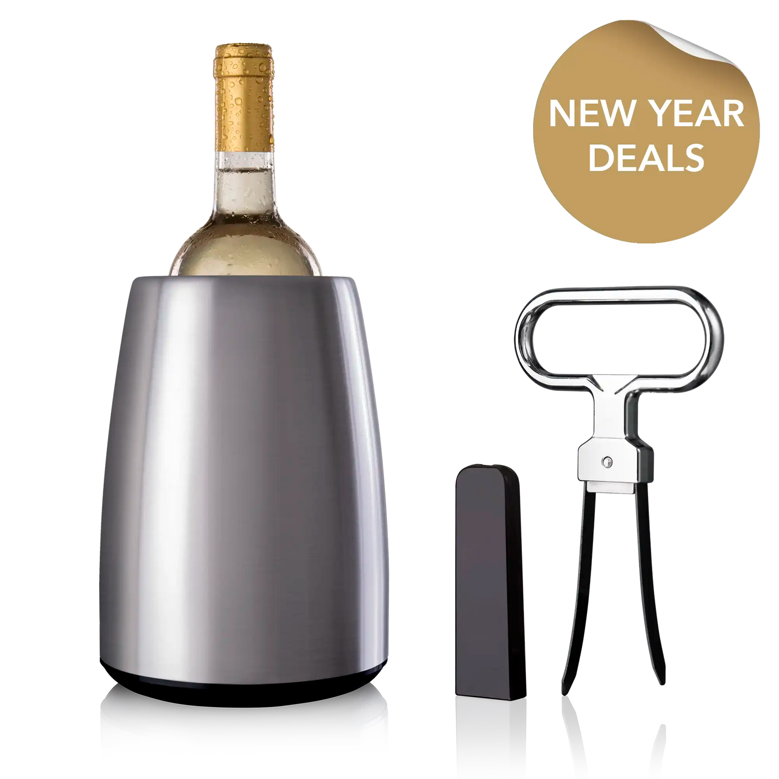 vacu vin bundle with stainless steel elegant cooler and cork puller opener with new year deals sticker