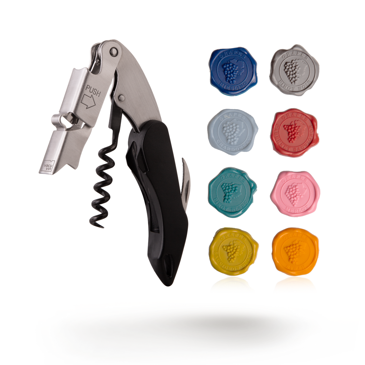 Waiter’s Corkscrew Push Large + Glass Markers Set
