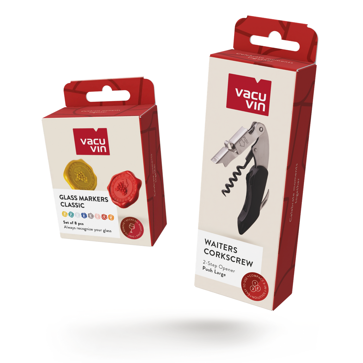 Waiter’s Corkscrew Push Large + Glass Markers Set