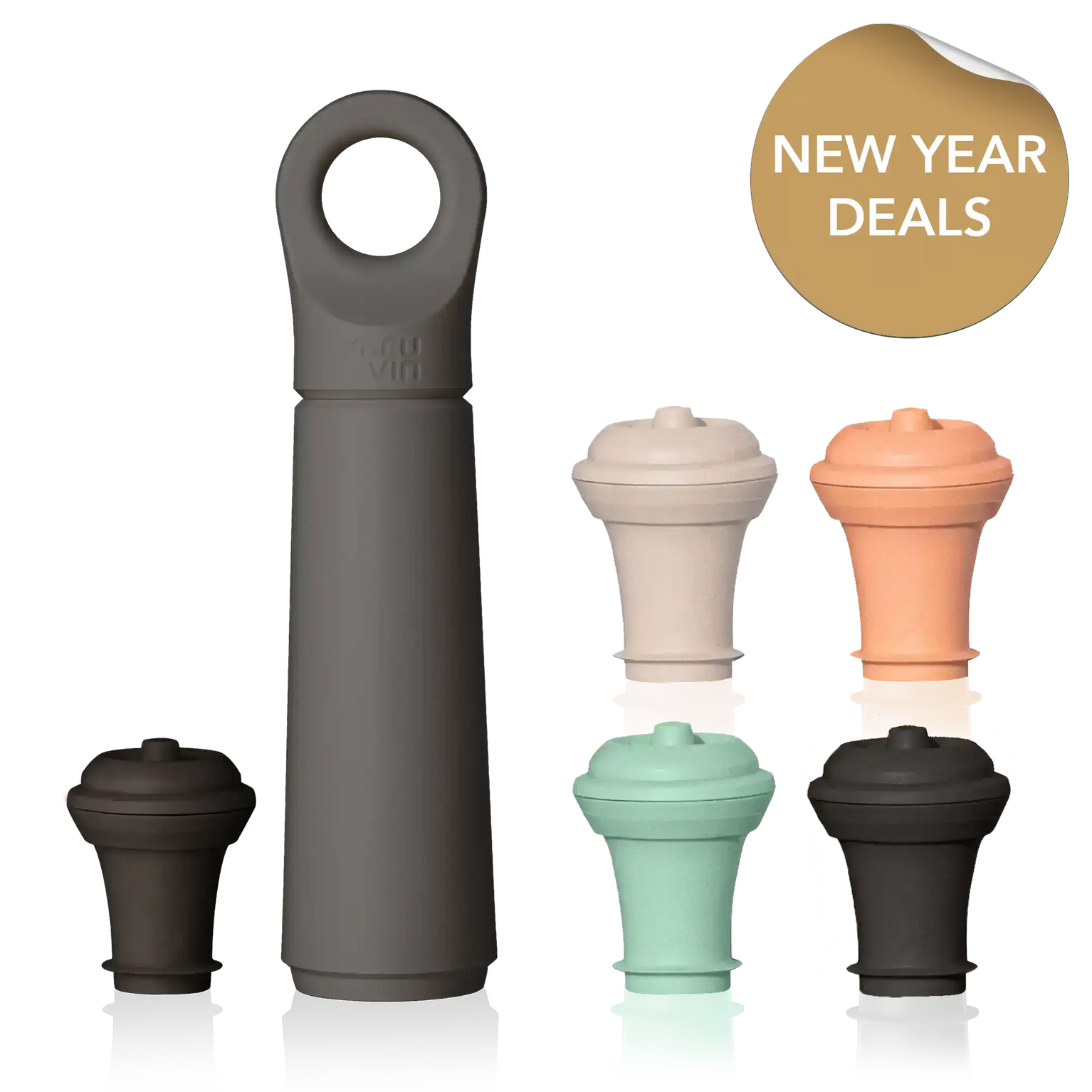 vacu vin wine saver loop graphite with 4 extra stoppers and new year deals sticker