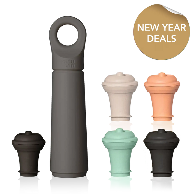 vacu vin wine saver loop graphite with 4 extra stoppers and new year deals sticker