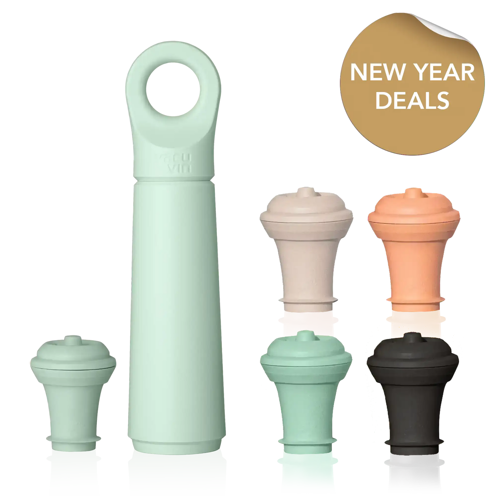 vacu vin wine saver loop jade with 4 extra stoppers and new year deals sticker