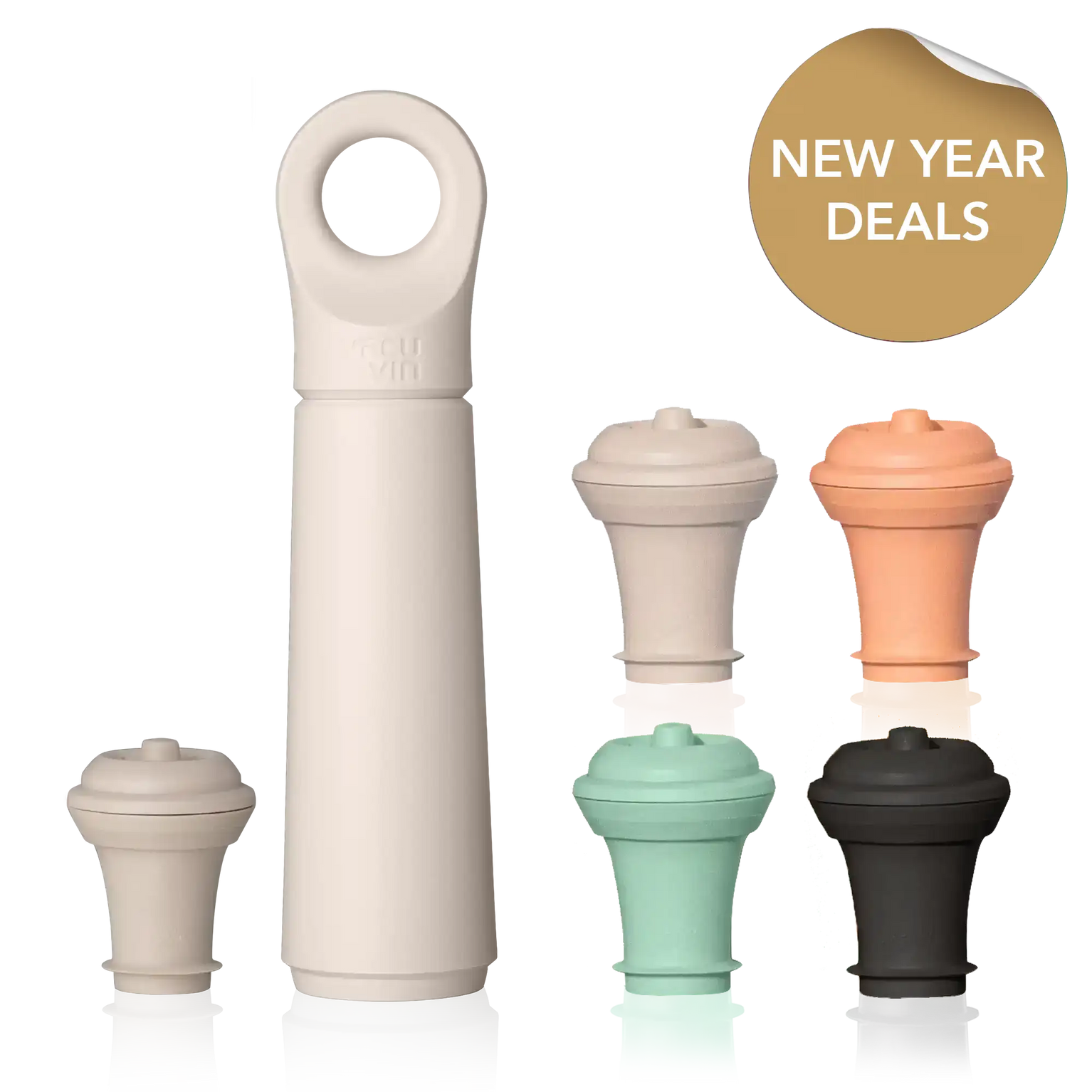 vacu vin wine saver loop sand with 4 extra stoppers and new year deals sticker